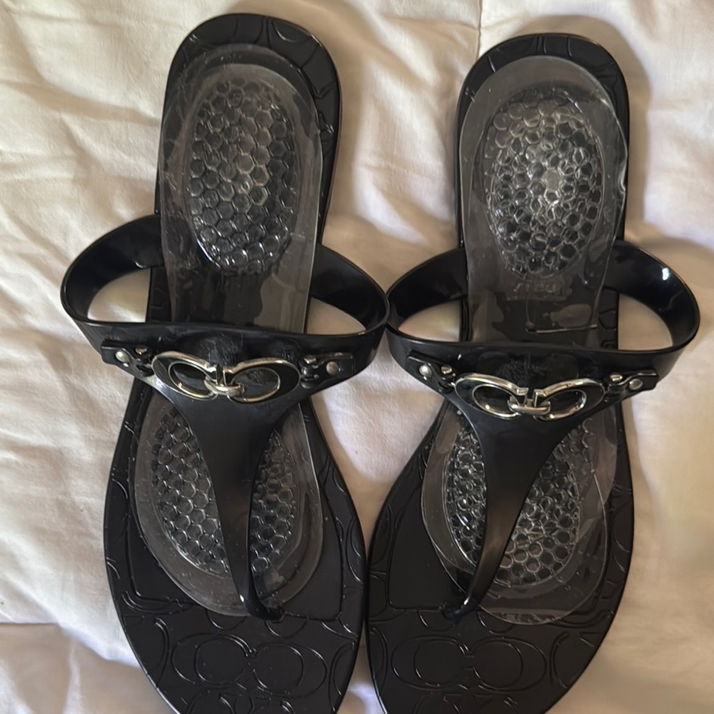 Coach -Elegant Black Sandals with Silver Accents - Picture 5 of 6